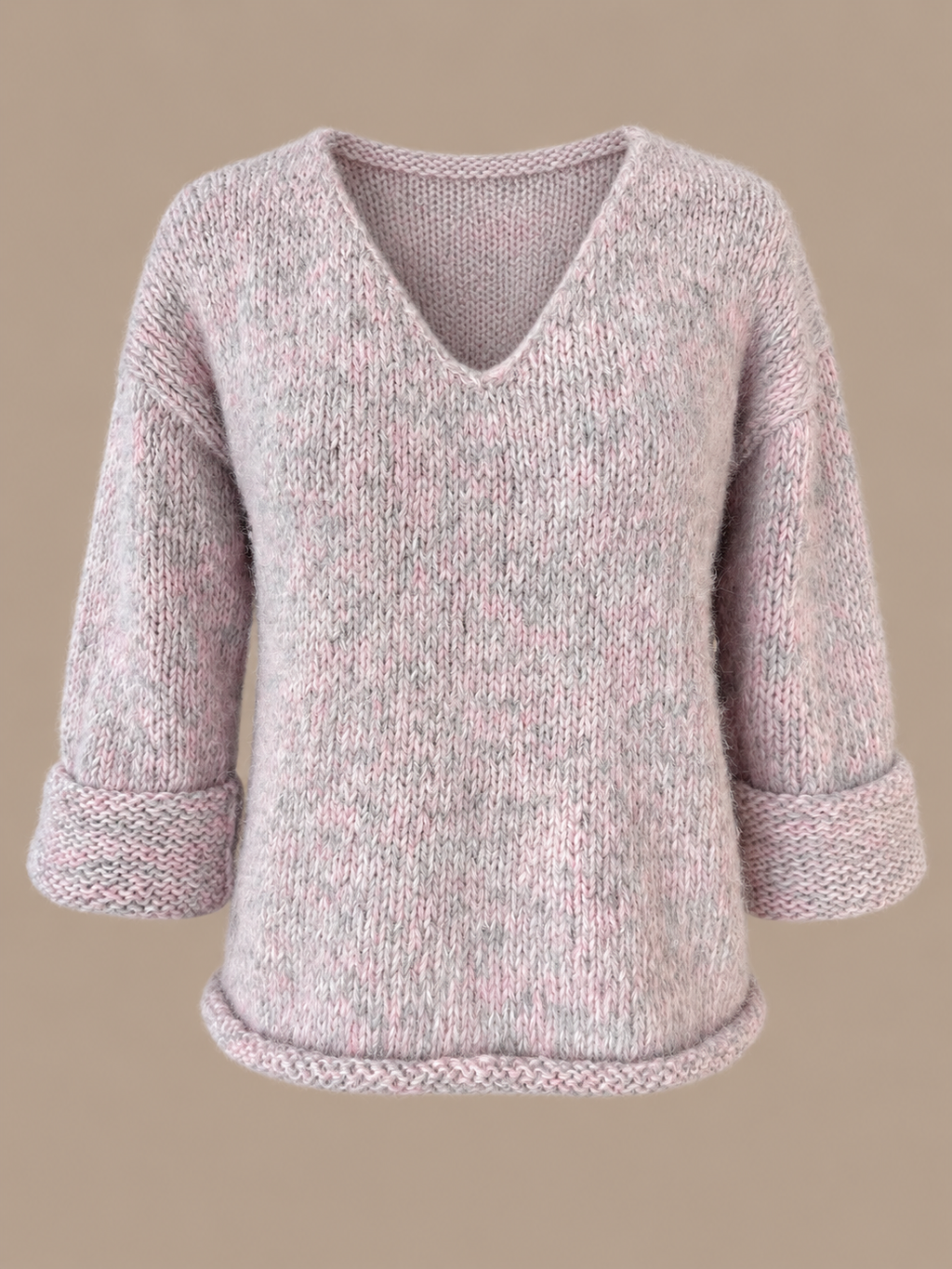 Eloïse ~ alpaca trui met V-hals, rose mélange