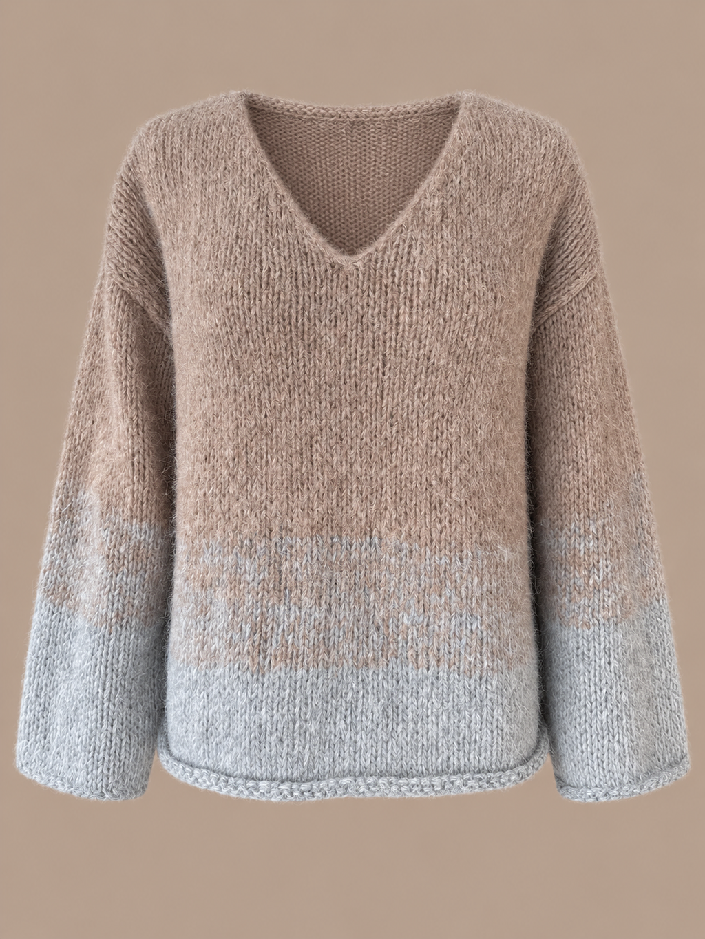 Eloïse ~ alpaca v-sweater, mushroom dégradé